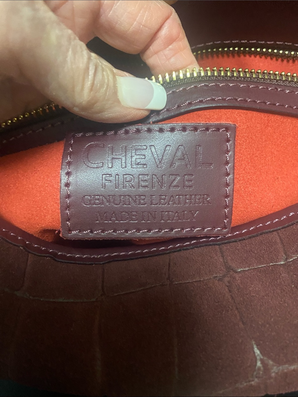 Cheval Firenze Croc-Texture Structured Satchel in Deep Burgundy - Picture 5 of 5